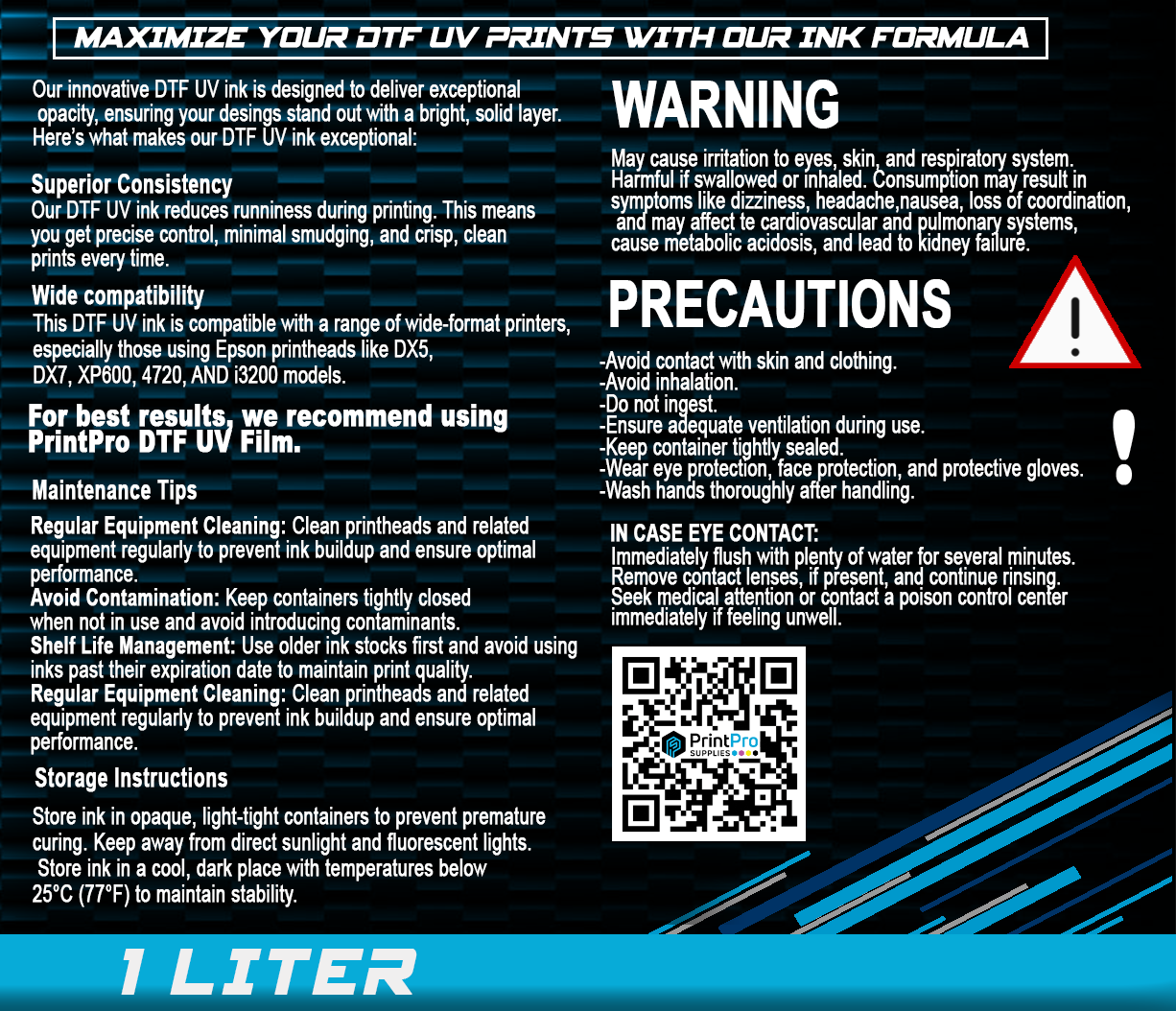 DTF ProGrade Ink - UV Cyan - 1 Liter